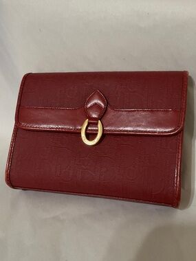 Dior Red Leather Clutch with Gold Ring Hardware